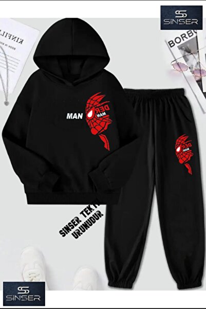 SİNSER TEKS Set de trening negru cu imprimeu SPIDER-MAN pentru copii UNISEX