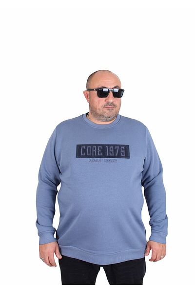 MocGrande Sweat Core pentru bărbați de mărime mare - 3ip, gât zero, model 1975, albastru