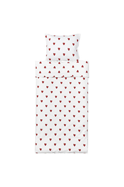 IKEA Barndrome Single White-Red Duvet Cover Set - 150X200/50X60 cm