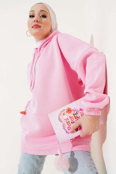 Boi Basic Unisex 5-Pece Hooded 3 Thread Raised Sweatshirt - Baby Blue - Μαύρο - Κόκκινο - Γκρι - Ροζ