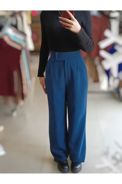 Sublime Butik Beli Cırtlı Salaş Bol Paça Kumaş Pantolon