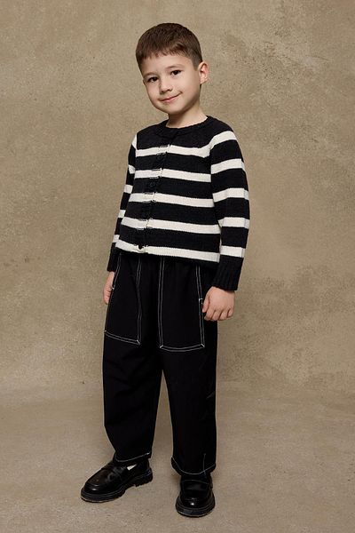 Fahhar Kids Cardigan din tricotaje cu dungi negre