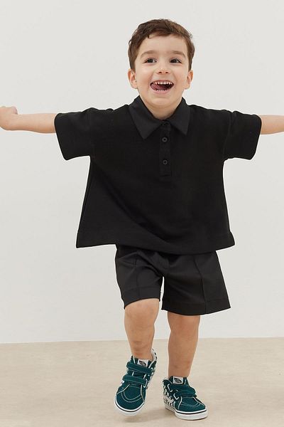 Fahhar Kids Tricou negru oversize cu gât polo