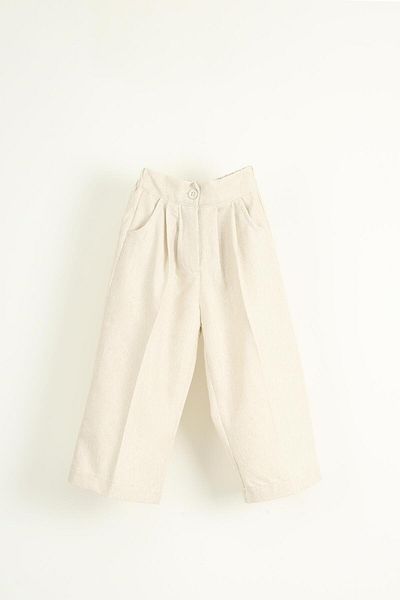 Fahhar Kids Beige Linen Trousers - Pleat Detail