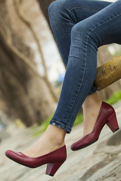 Deripabuc Genuine Leather Claret Red Women's Heeled Leather Shoes Trc-1073