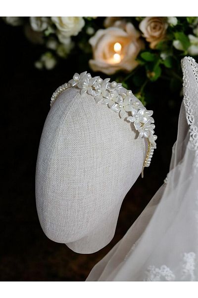 Eva Flore White Floral Bridal Maternity Crown with Pearls