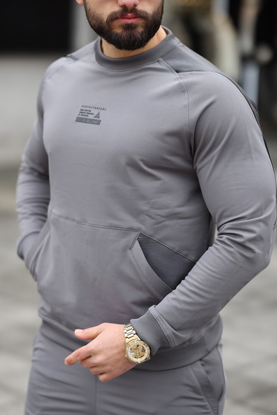 Airlife Men's Tracksuit Set - Soft Textured, Printed, Gray