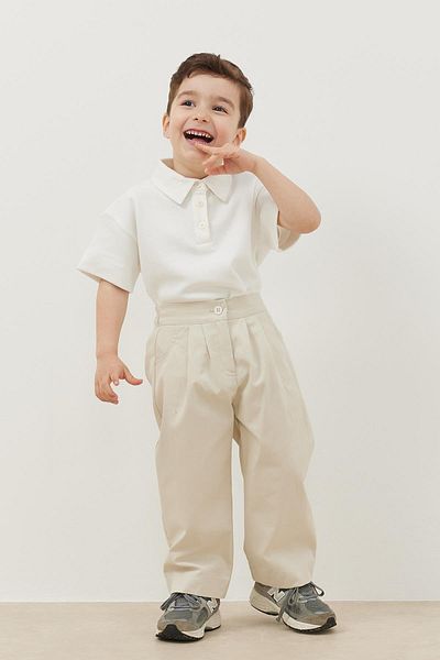 Fahhar Kids Beige Trousers - Pleat Detailed