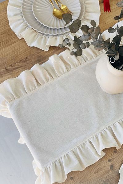 Emtory Full Pleated Linen Runner - Decorative Runner - Coffee Table Cover - 40X110 cm