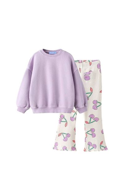 Bebessi Oversize Top and Bottom Cherry Patterned Spanish Leg Girl's Suit