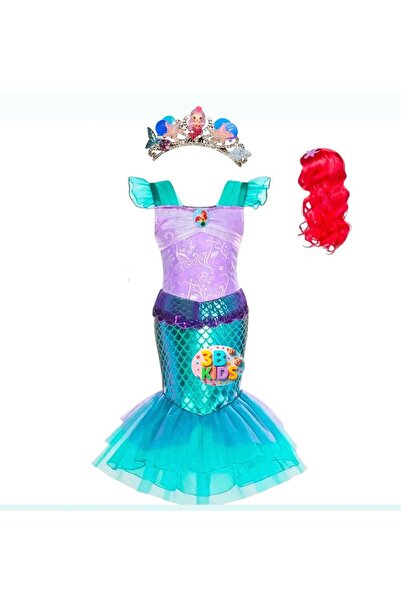BATALLI Peruklu Deniz Kızı Kostüm Balo Elbisesi Set Halinde