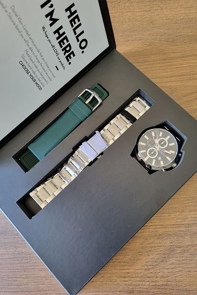 Daniel Klein Dani̇el Klein New Model - Chronograph Vd57 Limited Edition Steel Bracelet/Green Strap Men's Wristwatch