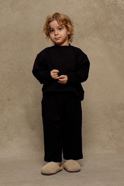 Fahhar Kids Set plisat negru moale modal