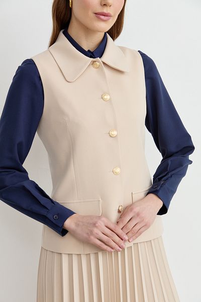 Fatma Atasoy Single Row Buttoned Stone Short Vest