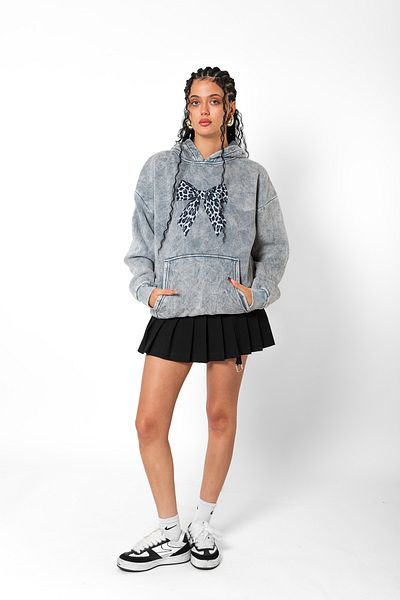 Bak Moda V2 Λεοπάρ Εκτυπωμένο Unisex Oversize Λευκό Hoodie - Premium Πλυμένο