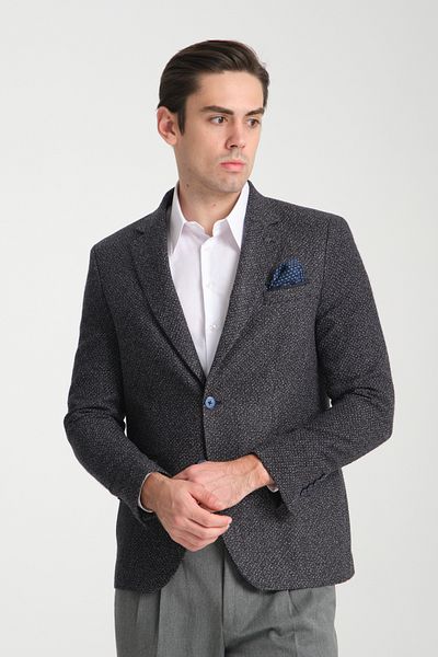 Frappoli Ανδρικό σκούρο μπλε Navy Slim Fit Slim Fit Mono Collar Casual Blazer Jacket