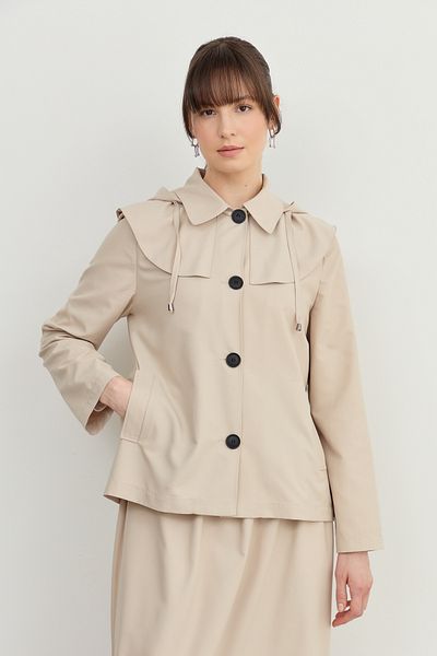 Fatma Atasoy Oval Windbreaker Midi Trench Jacket Stone