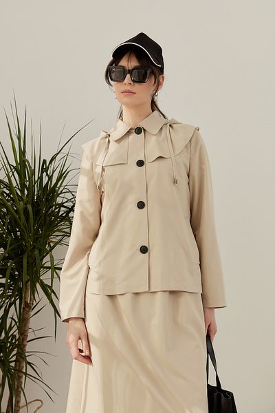 Fatma Atasoy Oval Windbreaker Midi Trench Jacket Stone