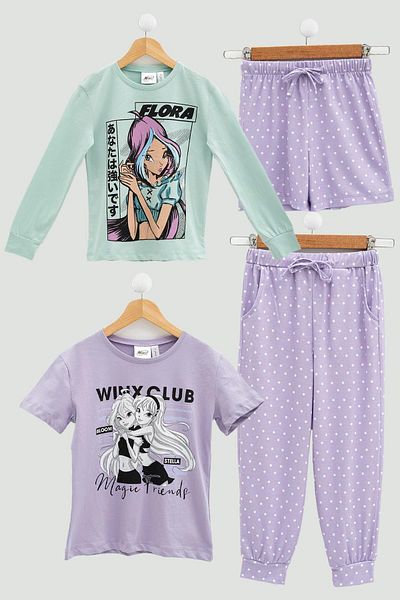 for you kids 4-Piece Winx Printed T-shirt Shorts Pants Lilac Set