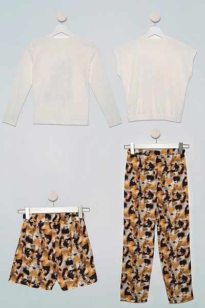 for you kids 4-Piece Batik Pattern Trousers Shorts Black Set
