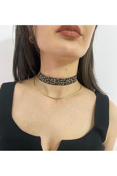 SmY Bag Leopard Pattern Design Necklace Choker