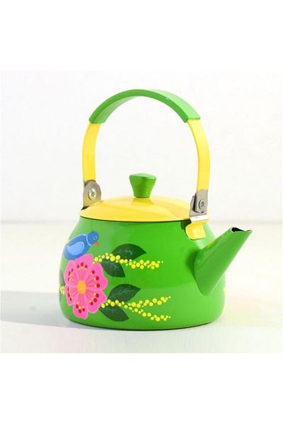 DEDEMİN EMAYELERİ Hand Painted Teapot Green Bird
