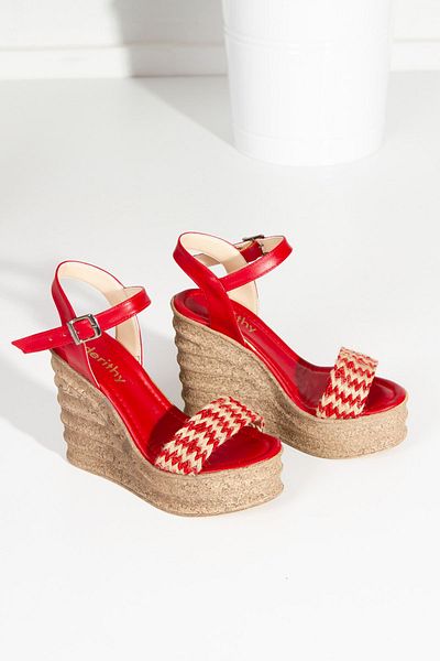 derithy Shipyard Wedge Topukku Shoes-red-abn0409