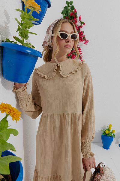 Fatma Atasoy Φόρεμα με βολάν Baby Collar Muslin Milk Coffee