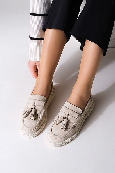 Marjin Damen Echtleder Loafer Freizeitschuhe Suma Beige Wildleder