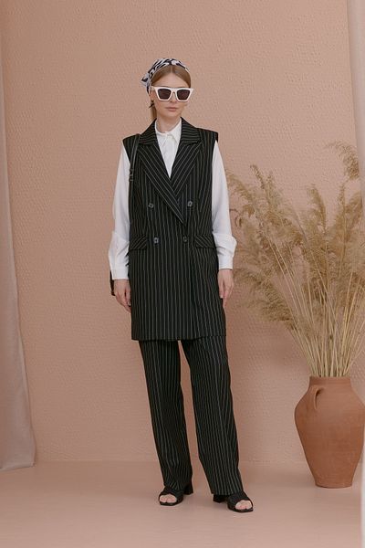 Fatma Atasoy Striped Cotton Palazzo Black Vest