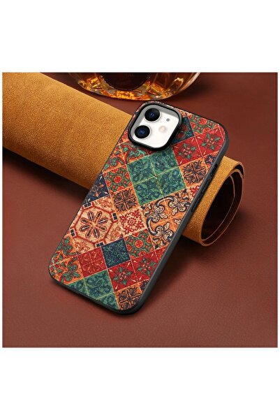 Zebana Apple iPhone 12 Uyumlu Kılıf Vintage Kumaş Kılıf Desen 3