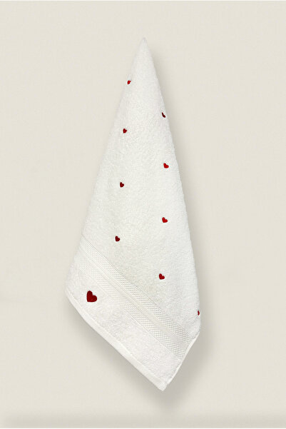 Ellaline Luv Set of 2 Towels - 100% Cotton, Certified, Heart Embroidery Embroidered, Hand Face Kitchen Towel, 50X80Cm