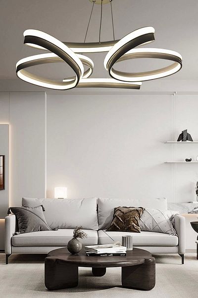 LEDMİ High Illumination Remote Controlled Thick Daisy Model Black Led Chandelier, 3 Color Lighting, Living Room Chandelier