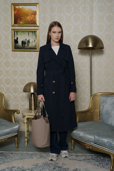 Fatma Atasoy Trench Coat with Windshield Navy Blue