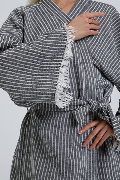 Befera Design Muslin Kimono 100% Cotton Striped Bathrobe Kaftan Dressing Gown