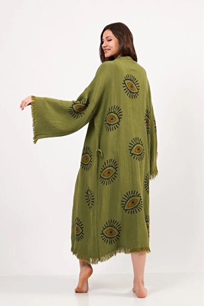 Befera Design Kimono de muselină 100% bumbac Halat de baie cu model de ochi Rochie caftan
