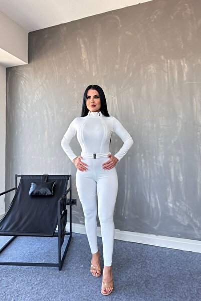 Love Fab Fermuar Detaylı Kadın Siyah Kemerli Spor Kar Tulumu İçi Polarlı