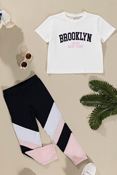 for you kids Navy Blue Tights Printed 2-Piece T-Shirt Set