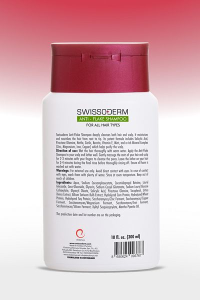 Swissoderm Anti-Dandruff Shampoo, Soothing, Salicylic Acid Anti-Flaking, Salt Free, Sulfate Free, Vegan, 300ml