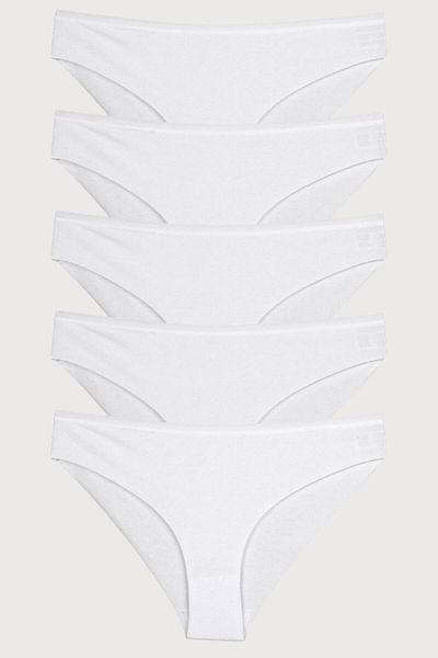Nicoletta Women's Panties 5 Pack Laser Cut Cotton Interlock Lycra White
