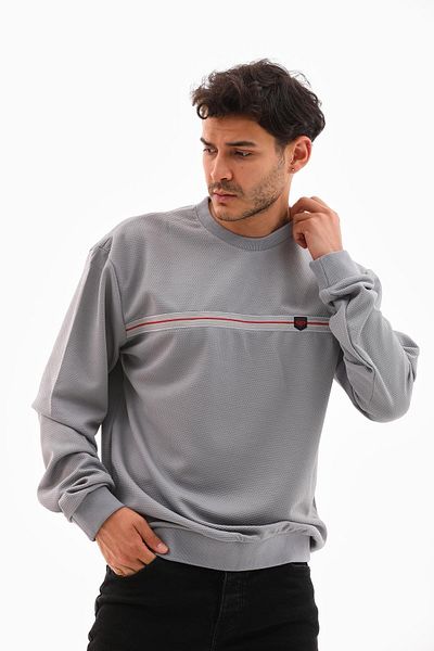 Piyera Men's Gray Embroidered Long Sleeve Sweatshirt - Crew Neck, Mare Jacker Fabric - 7657