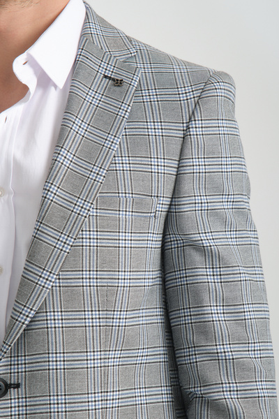 Frappoli Barella Erkek Siyah Ekose Slim Fit Mono Yaka Spor Blazer Ceket