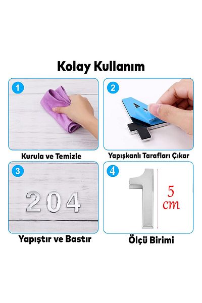 Badem10 Număr de ușă de 50 mm de culoare cromată - Număr adeziv de dimensiuni mici cu 1 cifră