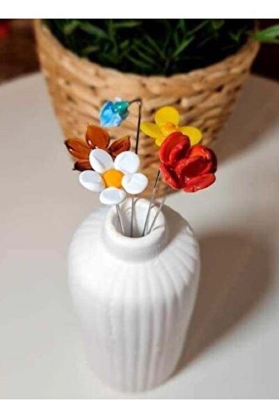 dugacam atölyesi VAZODA MURANO CAM ÇİÇEKLER DEKORATİF SOLMAYAN ÖZEL HEDİYE