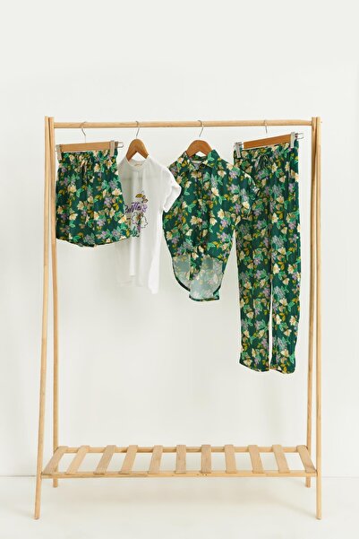 for you kids Комплект от 4 части - зелена тениска, риза, панталон и шорти