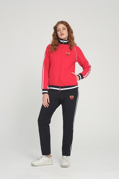 CCCP Women's Zippered Long Sleeve Pocket Stand Collar Red Tracksuit Set - 7663