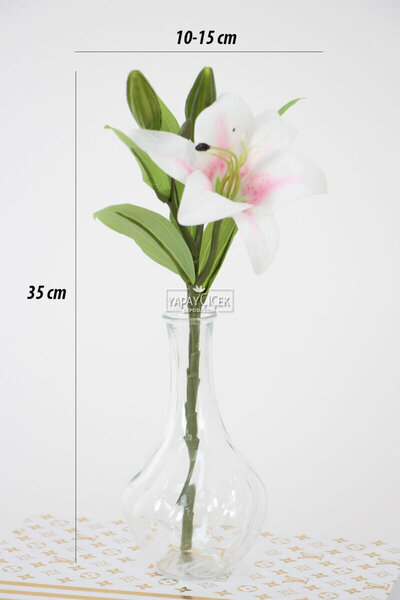 Yapay Çiçek Deposu Yapay Çiçek Küçük 1 Dal Islak Zambak 35 cm Pembe-Beyaz