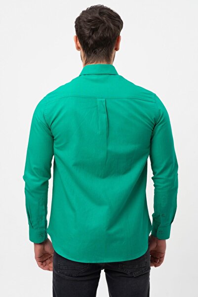 No Fear Πράσινο μακρυμάνικο ανδρικό λινό πουκάμισο M50090