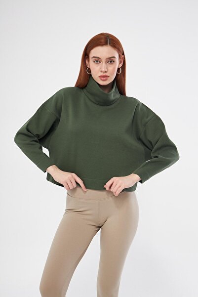 TUBİA Γυναικείο φούτερ με ζιβάγκο χακί