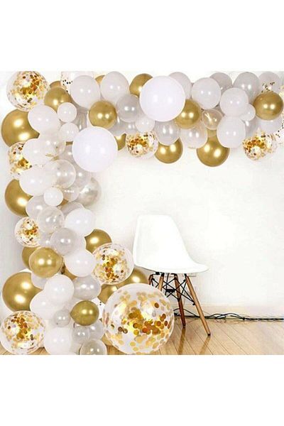 Party City Gold White Chrome Chain Balloon Set